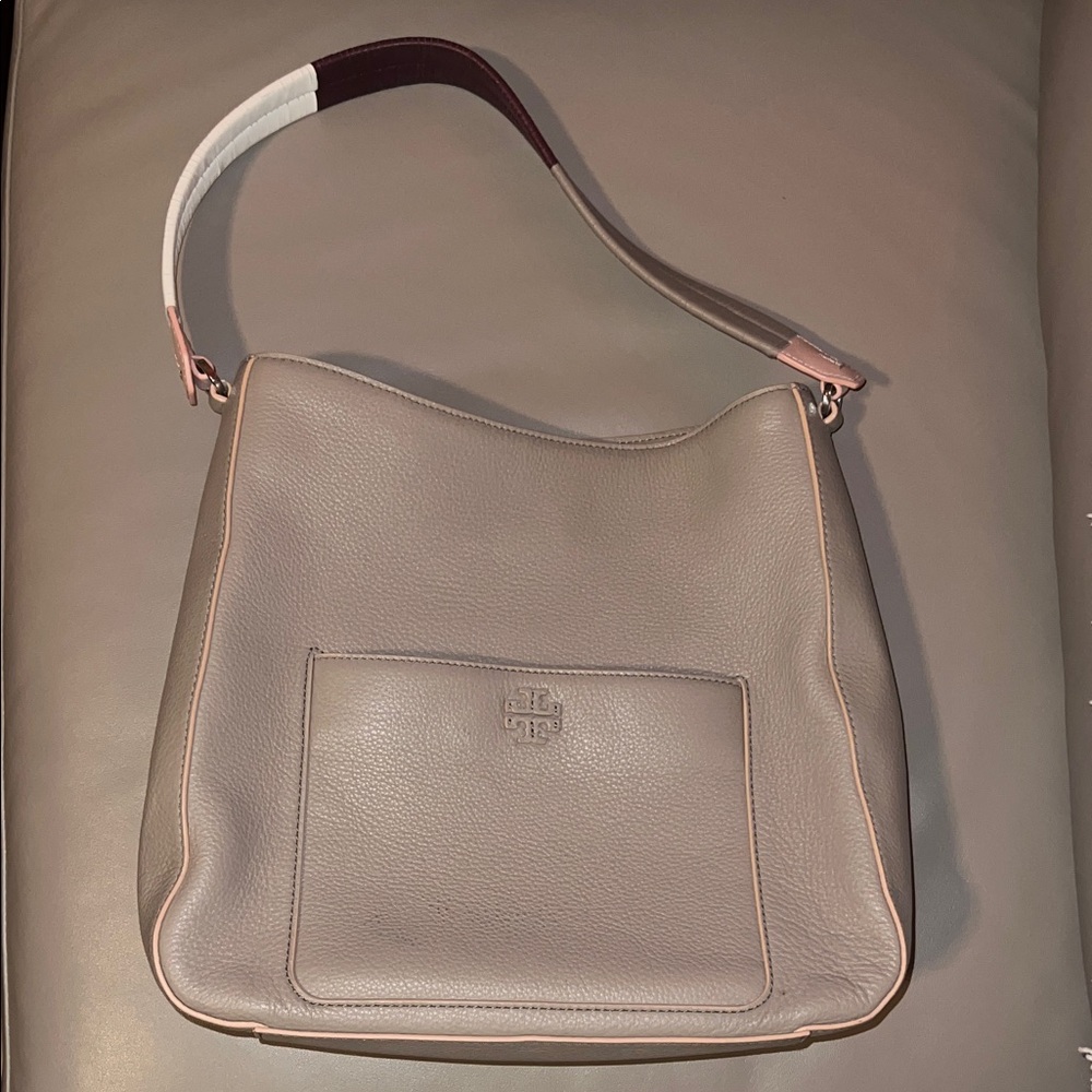 Tory Burch Gray and Pink Leather Shoulder Bag